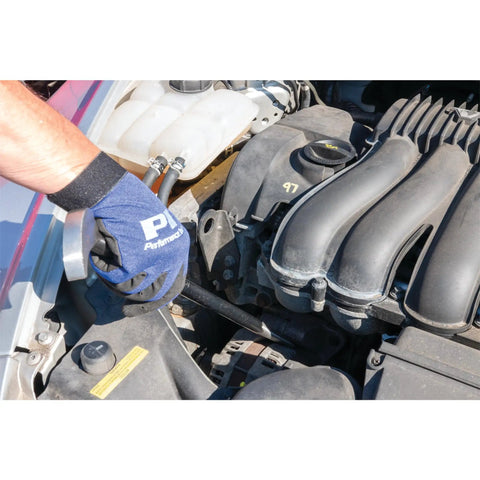 Mechanic using Roll Type Pry Bar Set 4 Piece Built Tough Heavy Duty Steel With Corrosion Resistant Powder Coat Finish on engine