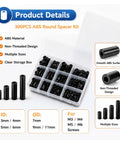 Three Hundred Piece Abs Round Spacers Kit For PCB Boards Electronics Standoff Hardware Various Sized Hella Durable Plastic Mounting Accessories Pro Level Setup For Smooth Circuit Board Assembly And Rigged Up Custom Builds in clear box showing various lengths.