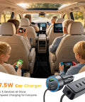 Super Fast 127.5W Usb C Car Charger With Six Powerful Ports For Blazing Quick Device Power Ups And Seamless Travel Vibes On Your Favorite Whip For Weekend Getaways And Daily Commutes, used by family in SUV.