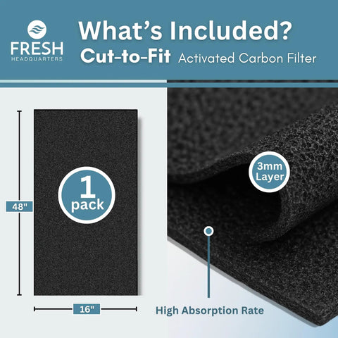 Charcoal Activated Carbon Filter Pad For Air Vents That Fits Home HVAC AC Furnace And Range Hood Traps Dust Odors Smoke And Allergens Cut To Fit One Pack, dimensions 48x16 inches, 3mm layer, high absorption rate
