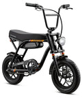 Hurricane Compact Electric Bike With 30 Mile Range, 400W Peak Motor, Mechanical Disc Brakes, 14 Inch Wheels, Ages 13 Plus, Black, Ready To Roll For Fun City Cruising And Quick Commutes black electric bike with 14-inch wheels and front headlight