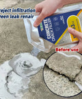 Heavy Duty Concrete Crack Filler Featuring Snap Tight Grip Annular Gap Seal For Grounding Rods Gas Pipes And Wall Sleeves With Rugged Flex Waterproof Mastick That Absorbs Vibration No Fuss Install in use on a cracked concrete surface.