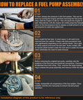 How to replace a fuel pump assembly step-by-step guide with images of tools and components for Honda VTX1800 models.