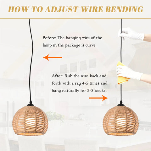 How to adjust wire bending for Boho Woven Pendant Light Dome Chandelier, Rustic Farmhouse Hemp Rope Rattan Ceiling Fixture