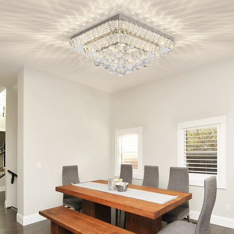 20 Inch Crystal Ceiling Light Flush Mount With Remote Control 3 Color Temperatures And Brightness Adjustable in dining room