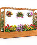 Raised Garden Bed With Trellis And Hanging Roof Wood Planter Box With Drainage Holes Freestanding Yard Ready Outdoor Garden
