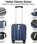 14 Inch Underseat Carry On Luggage With Wheels Hard Shell Carry On Suitcase Lightweight Weekender Travel Bag Dark Blue features