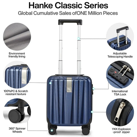 14 Inch Underseat Carry On Luggage With Wheels Hard Shell Carry On Suitcase Lightweight Weekender Travel Bag Dark Blue features