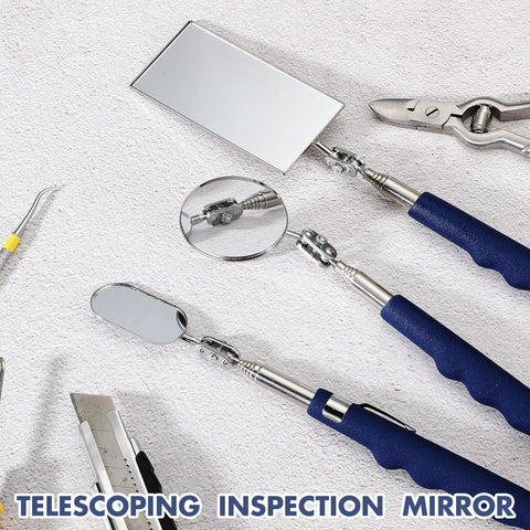 Three Piece Telescoping Inspection Mirror Set With Stainless Steel Handles For Mechanics And Techs Extendable Long Reach Mirrors