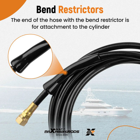 Close-up of bend restrictor on Two 16 Ft Outboard Hydraulic Steering Hose Kit HO5116 For SeaStar Teleflex Systems