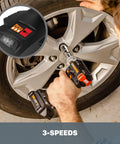 Person using Nitro WX272L.9 20V Power Share Cordless Half Inch Impact Wrench With Brushless Motor Three Speeds on car tire
