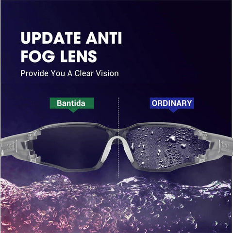 Anti Fog Safety Glasses With Blue Light Blocking UV400 For Men Women Unisex Lightweight HD PC Lenses Adjustable Frames Non Slip Rubber Nose Pads ANSI Z87.1 Compliant Eye Protection showing clear lens comparison