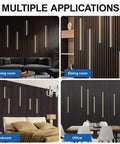 Multiple applications of Six Pcs Wood Slat LED Recessed Lighting Kit in living room, dining room, bedroom, and office settings