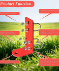 Heavy Duty 3/4 Inch Trailer Hitch Kit with latch, U-bolt, nuts, washers and R clip shown in grassy field background