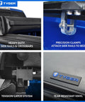 Soft Roll-Up Tonneau Cover For Ram 1500 2019 To 2026, 5 Foot 7 Inch Bed, T1 Style Truck Bed Cover, close-up of materials and clamps