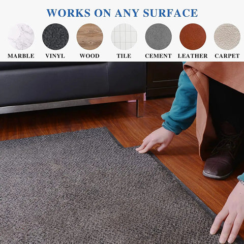 Person applying Double Sided Carpet Tape Removable And Residue Free Rug Gripper For Hardwood Floors Clear Multipurpose