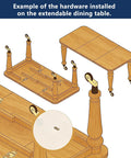 Example of 12 Sets Table Leaf Leveler Locks With Buttery Smooth Gliding Bars on an extendable dining table.