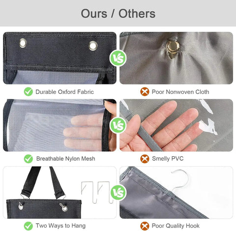 Comparison of foldable hanging closet organizer with 16 roll compartments for yoga pants leggings and shirts to inferior materials