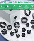 Snap-In Knockout Bushing Grommets 1/2 Inch Black Nylon Plastic Cable Hole Grommets for Wiring and Electrical Installations shown around a junction box