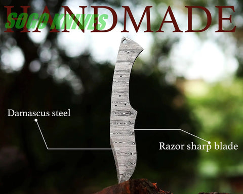 Damascus Knife Making Kit For DIY Projects Includes Knife Blank Blade Pins Handle Scales Leather Sheath And Full Knife Making Supplies In One Handy Box For Beginners And Pros Wanting A Hands On Game Ready Custom Blade, featuring Damascus steel blade.