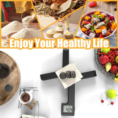 Folding Kitchen Scale 5000g/1g, Space Saving X Fold Design, LCD Display, Tare Function, Four Unit Modes G Oz Lb Ml, Black