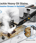 Get Ready For A Sparkling Clean With This Volcm Steam Cleaner, steam cleaning heavy grease stains on a gas stove.