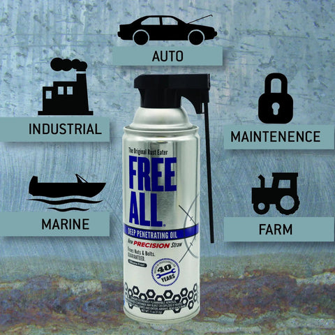 Deep Penetrating Rust Remover Oil With 11oz Precision Straw That Loosens Rusted Bolts Nuts Pipes And Locks Industrial Grade Silicone Free Formula Safe On Paint And Plastics on aerosol can