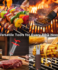 Heavy Duty 35 Piece BBQ Grill Tools Set In Stainless Steel With Case Includes Meat Thermometer Injector Claws Mats Spatula Tongs Forks Knife