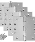 Solid Brass Chrome Door Hinges Set Of 24 Heavy Duty Ball Bearing 5x5 Inch Hinges for Residential Exterior and Interior with screws.