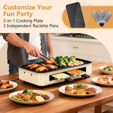 Smokeless Electric Indoor Grill 1500W 2 In 1 With Nonstick Removable Grill used for serving food with raclette pans