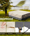 All Weather Heavy Duty Patio Furniture Cover 110x84x28 Inches Waterproof UV Protected for tables with large handles and air vents