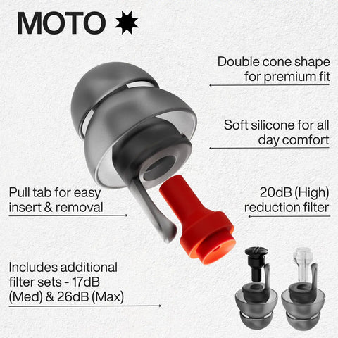 Reusable Motorcycle Earplugs For Riders With Wind Noise Protection And High Fidelity Filter Up To 26dB with double cone shape