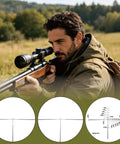 Man using Springer Air Rifle Scope 3 To 9X40 AO with illuminated mil-dot reticle for mid-range target shooting in outdoor setting.