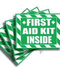 First Aid Kit Inside Sticker Decal Self Adhesive Vinyl Sign, 4x5 inches, green and white, weatherproof, for trucks and equipment.