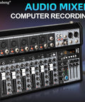 7 Channel Audio Mixer With Bluetooth Interface 16 Bit DSP Effects 48V Phantom Power Karaoke Studio Streaming And Recording Professional DJ Mixing Console XT7 front view