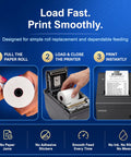Three Eighths Inch By 230 Feet Thermal Receipt Paper Rolls BPA Free For High Speed POS Printing, replacement steps shown.