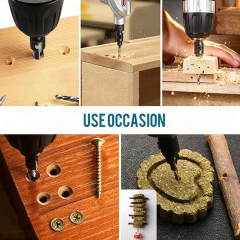 No Hassle Countersink Drill Bit Kit For Woodworking Tools used for creating flush screws and precise holes in wood.