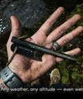 Hand holding Hexå Go To Ferro Rod Fire Starter Survival Tool For 6 Inch Long Hexagon Fire Steel With Multi Tool Striker