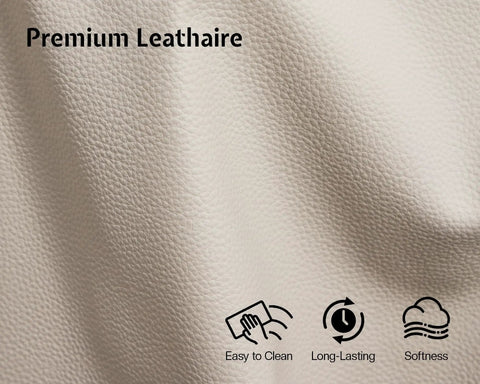 Close up of beige brown leathaire fabric texture used in Power Recliner Sectional Sofa With Storage And USB Port, Leather Look Reclining Couch.
