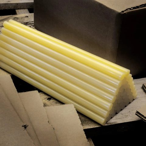 Industrial High Temp Hot Glue Sticks 10 Inch Light Amber for Packaging and Corrugated Box Bonding Quick Set 3 Second Compression
