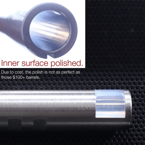 R Hopped 6.03mm Tightbore Barrel inner polished surface for airsoft, showcasing Krytac compatibility and stainless steel material.