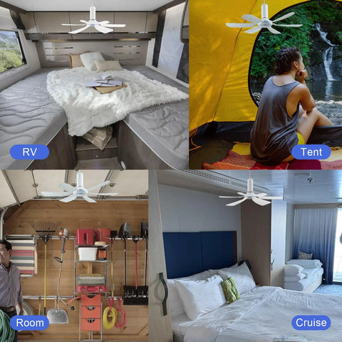 SCOOYEEES 17.7inch Portable Ceiling Fan USB Ceiling Fan Small Silent RV Fan for Camping Bed Tent Cruise Home Room in living spaces.