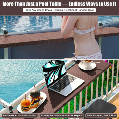 All In One Above Ground Pool Bar Table For Outdoor Fun, Heavy Duty 110 Lbs, 47.2 Inch Poolside Bar Shelf Deck Attachment
