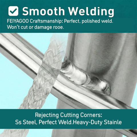 Smooth welding on stainless Port-A-Wrap arborist rigging tool for tree work, heavy duty for rope up to three quarters inch.