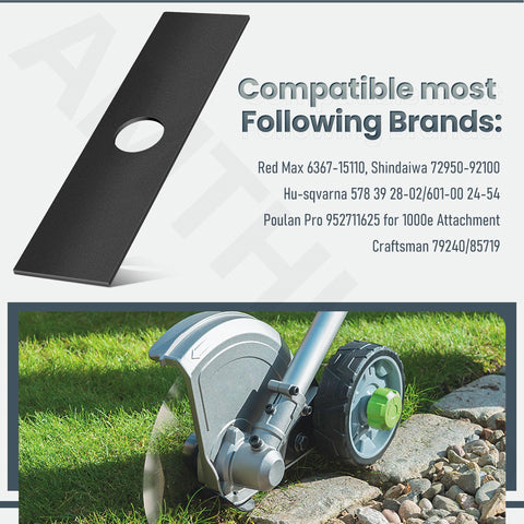 Two black 7-1/2 inch edger blades with 1-inch center hole for universal compatibility.