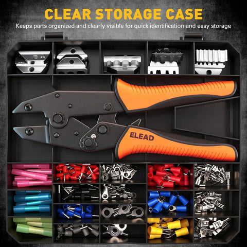 All In One Pro Grade Ratchet Wire Crimping Kit With Five Quick Change Jaws 200 Piece Set For Auto Marine And DIY Wiring AWG 22 10 Terminal Crimper For Heat Shrink Insulated And Non Insulated Terminals Ferrules And Open Barrel in storage case