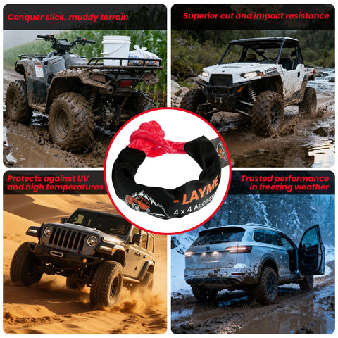 Red Half Inch By Twenty Two Inch Soft Shackle Rope For Offroad Recovery With 57000 Lbs Break Strength Beefy Heavy Duty