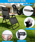 Four Pack Heavy Duty Zero Gravity Chair Replacement Cords, Universal Elastic Bungee Straps displayed on a lawn with a reclining chair.
