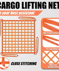 Cargo lifting net orange nylon hoist net 6.56x6.56 ft 15 cm square holes 4500 lb capacity 3 ft lifting loops