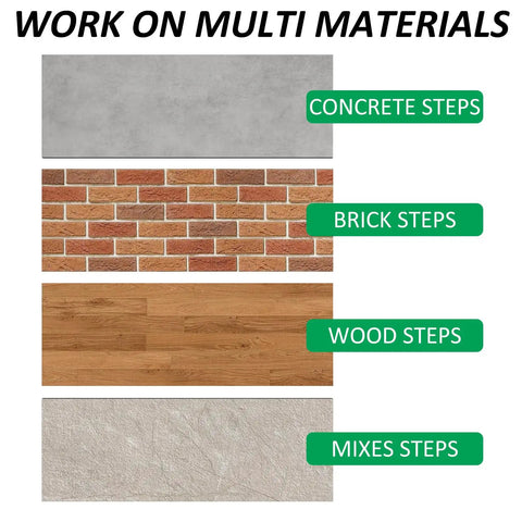 Heavy Duty 3 Step Handrails For Outdoor Front Porch Stairs on various step materials including concrete, brick, wood, and mixed surfaces.